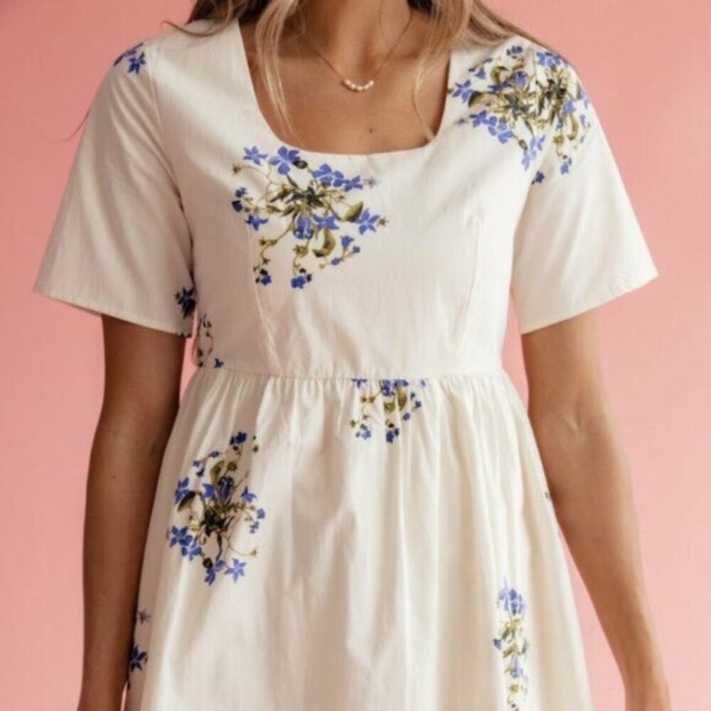 Midi Dainty Floral Dress |Square Neck Bow Tie Dress | Roolee